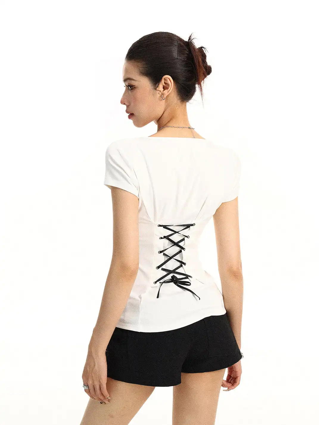 BIGGOLD | Lace-up Waist Cinched T-Shirt