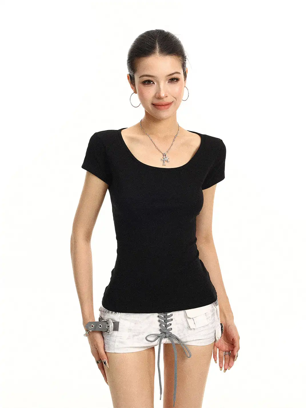 BIGGOLD | Lace-up Waist Cinched T-Shirt