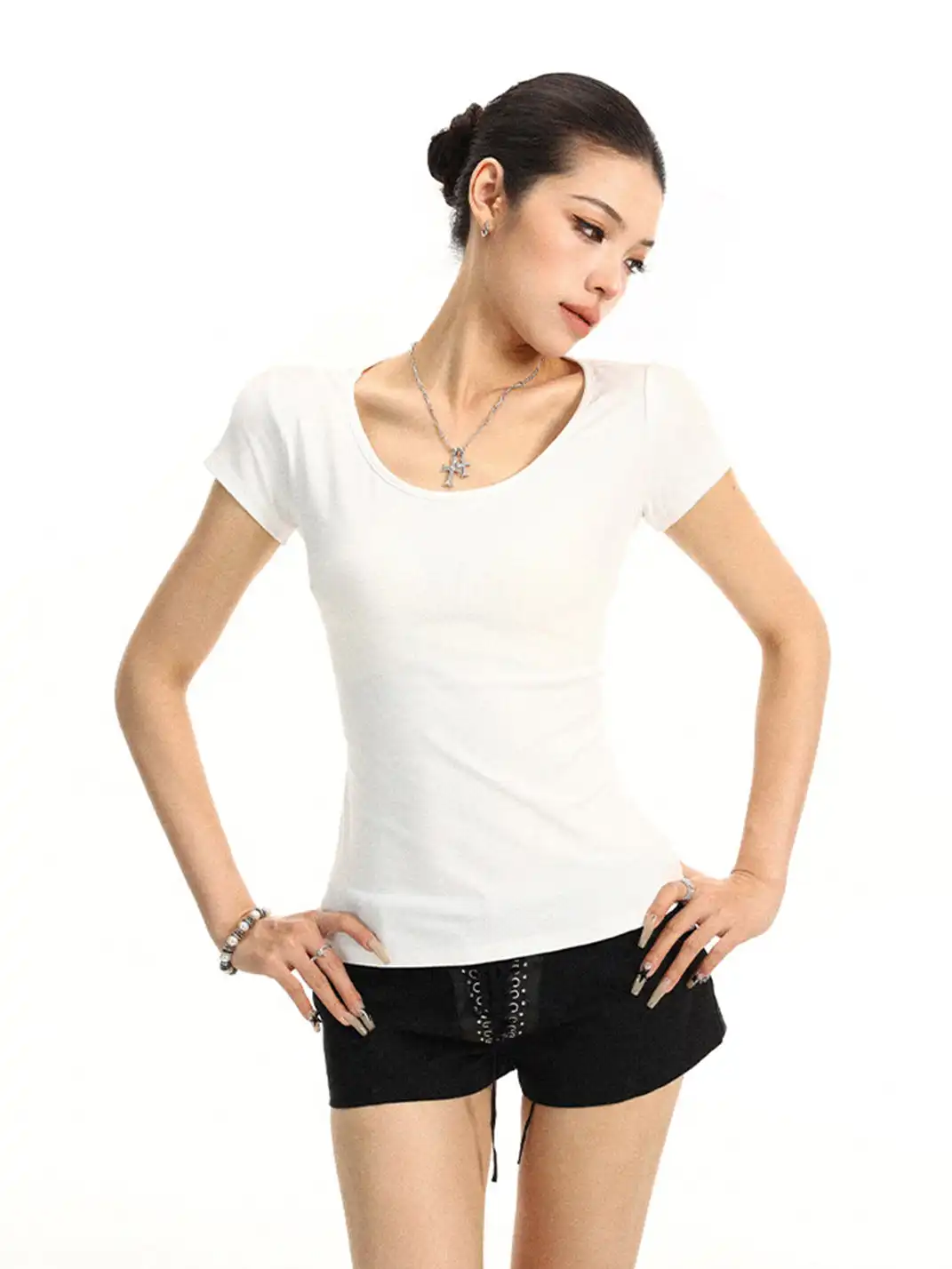 BIGGOLD | Lace-up Waist Cinched T-Shirt