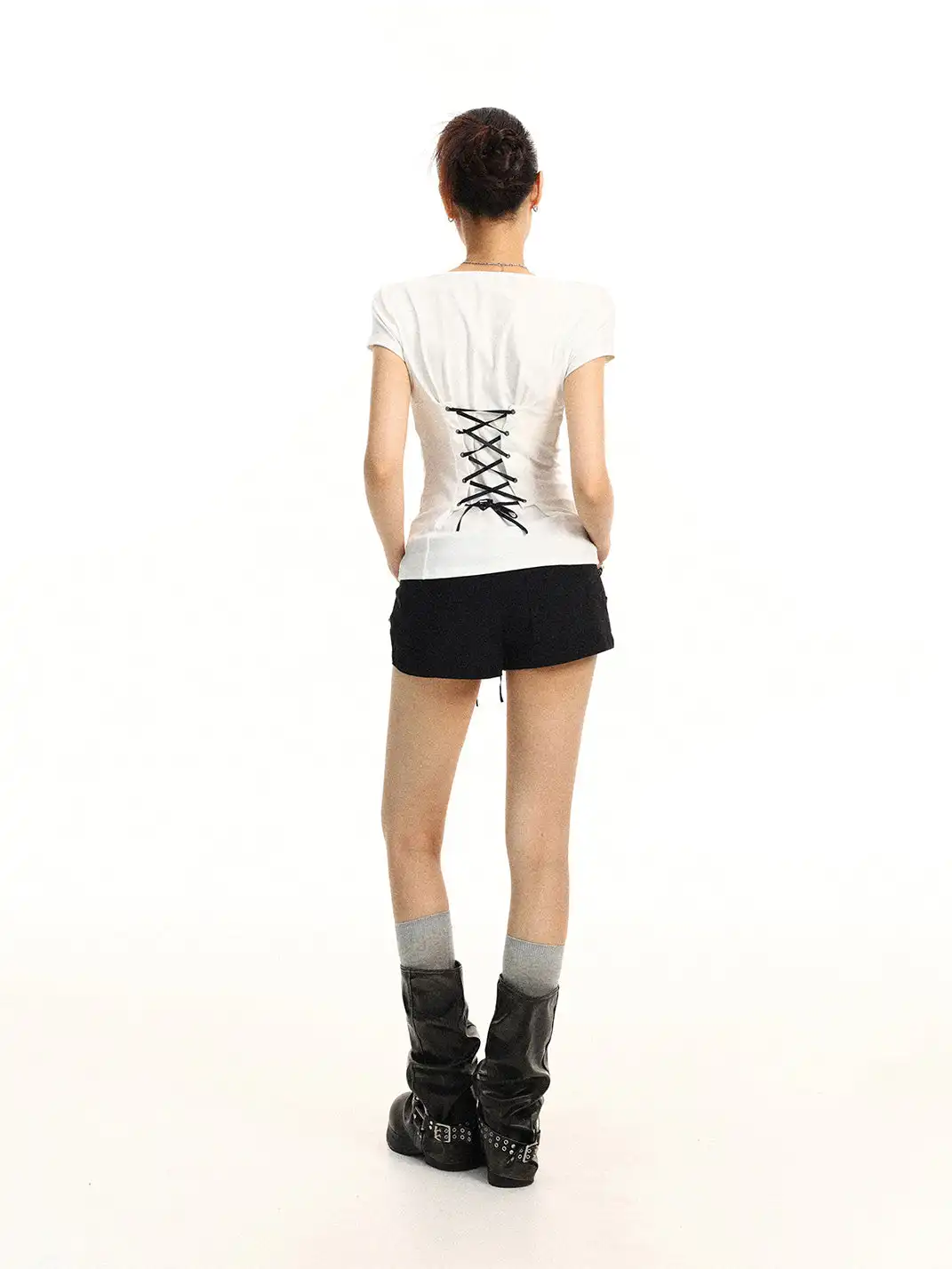 BIGGOLD | Lace-up Waist Cinched T-Shirt