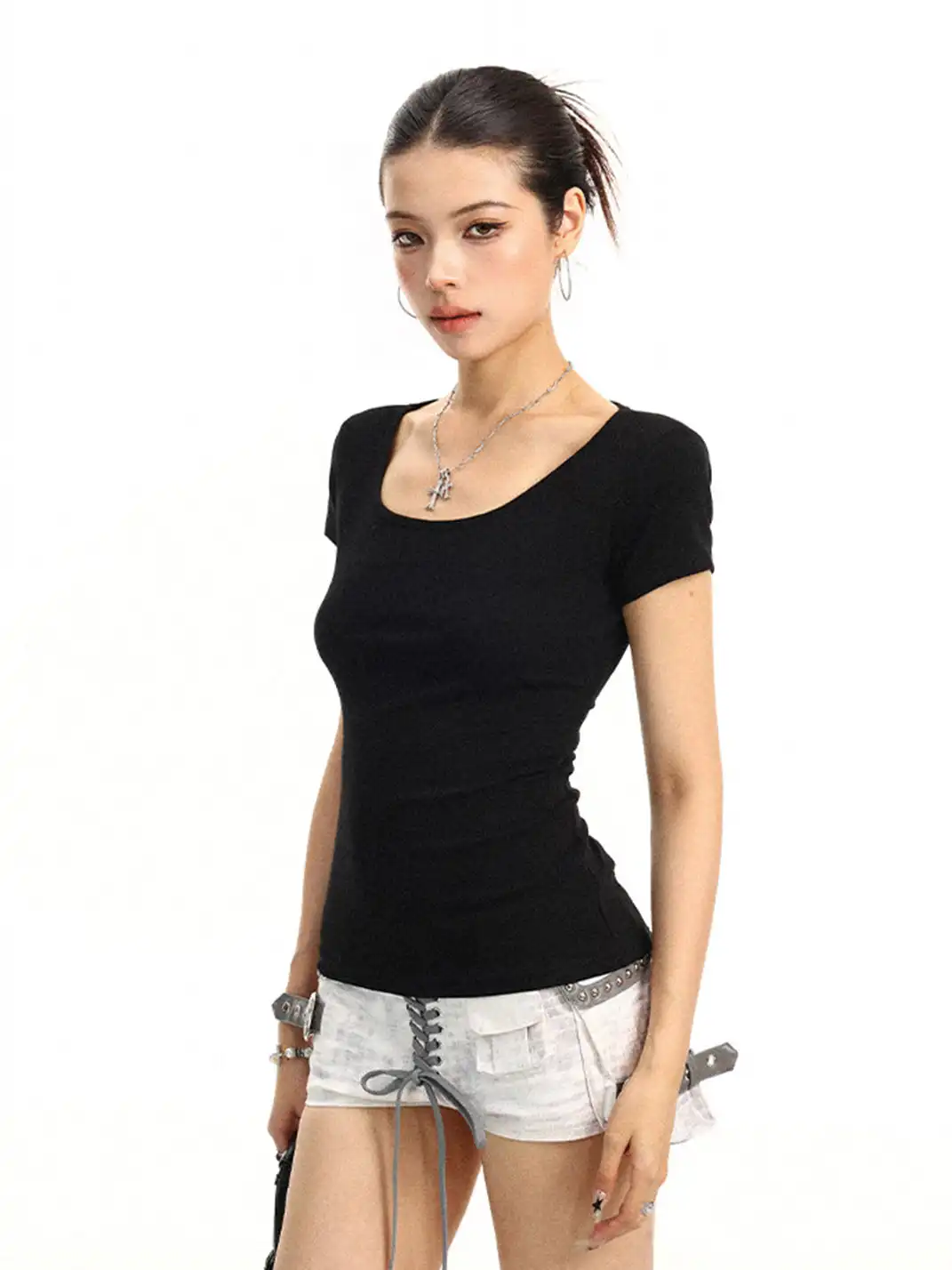 BIGGOLD | Lace-up Waist Cinched T-Shirt