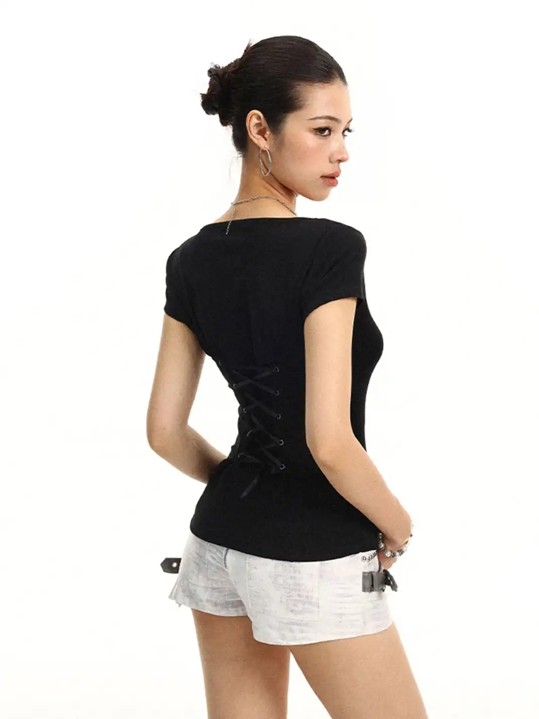 BIGGOLD | Lace-up Waist Cinched T-Shirt