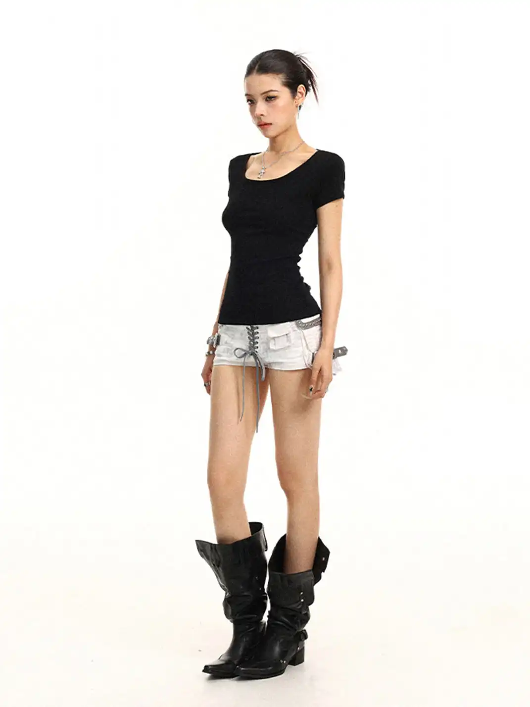 BIGGOLD | Lace-up Waist Cinched T-Shirt