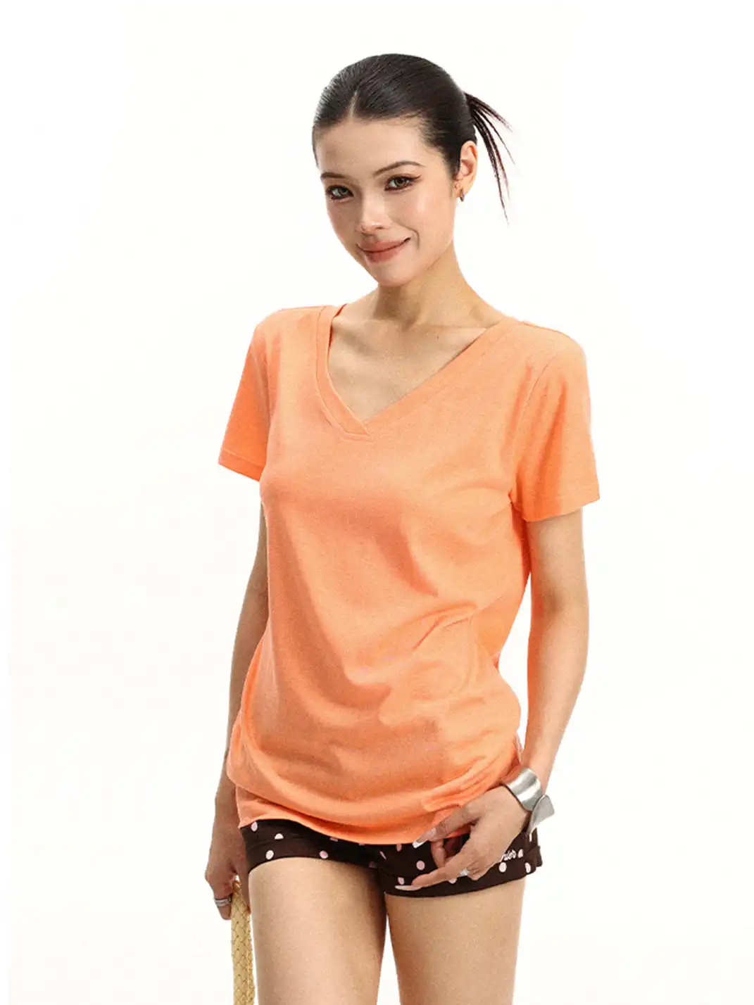 BIGGOLD | Solid Color V-Neck Regular Shoulder T-Shirt