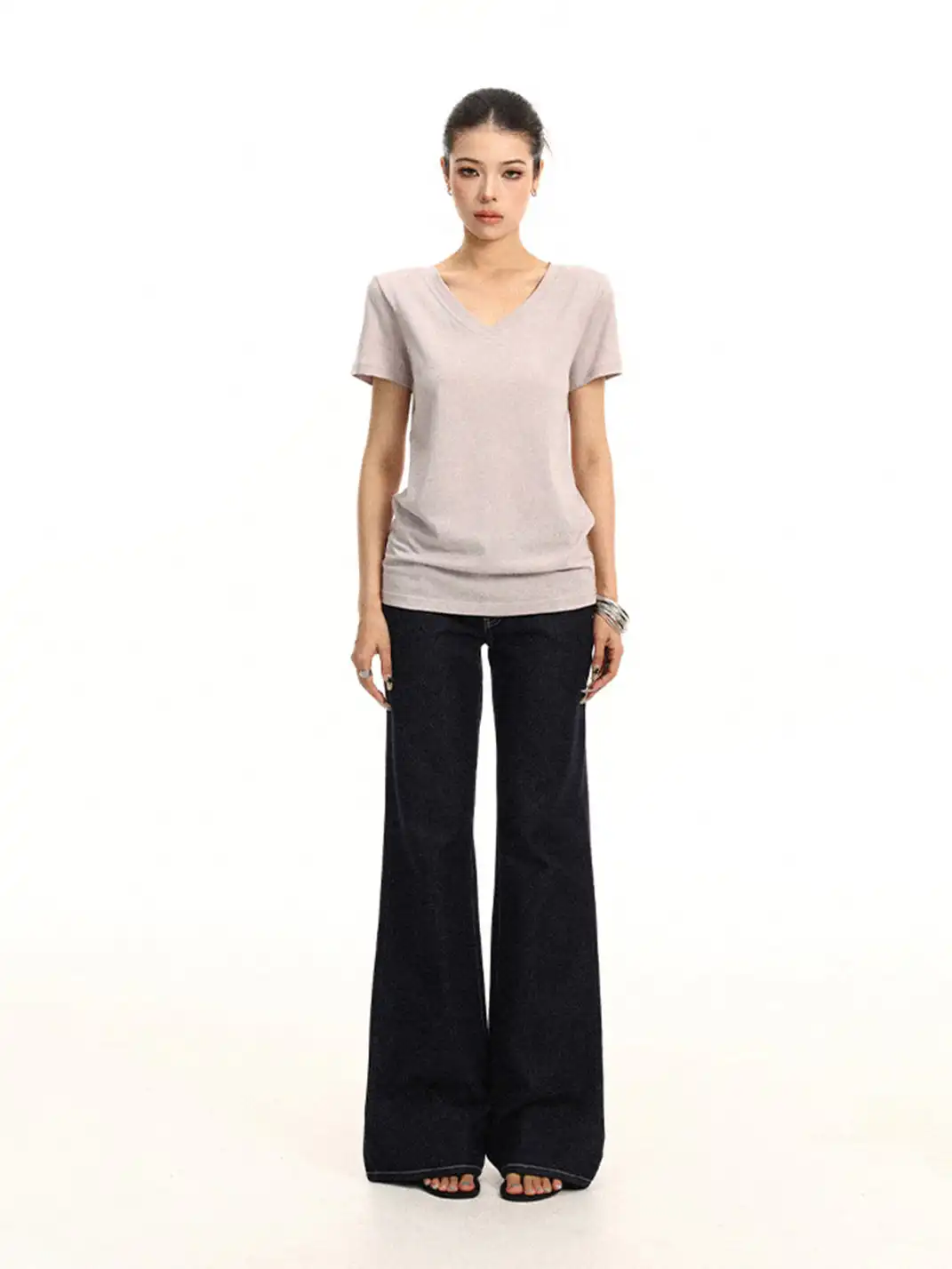 BIGGOLD | Solid Color V-Neck Regular Shoulder T-Shirt