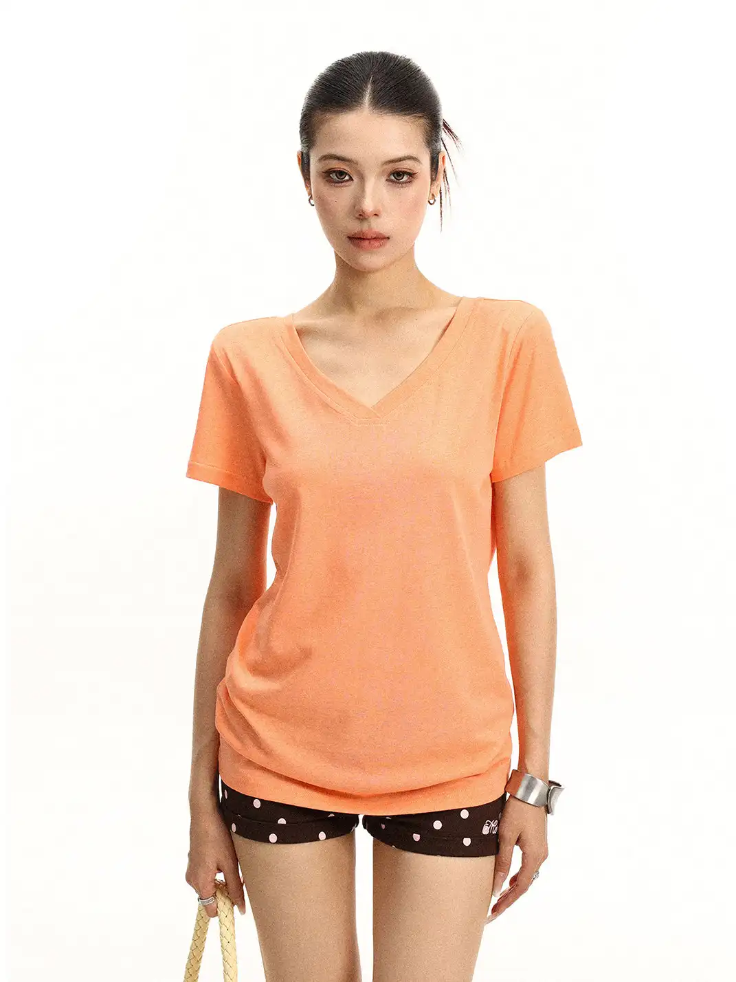 BIGGOLD | Solid Color V-Neck Regular Shoulder T-Shirt