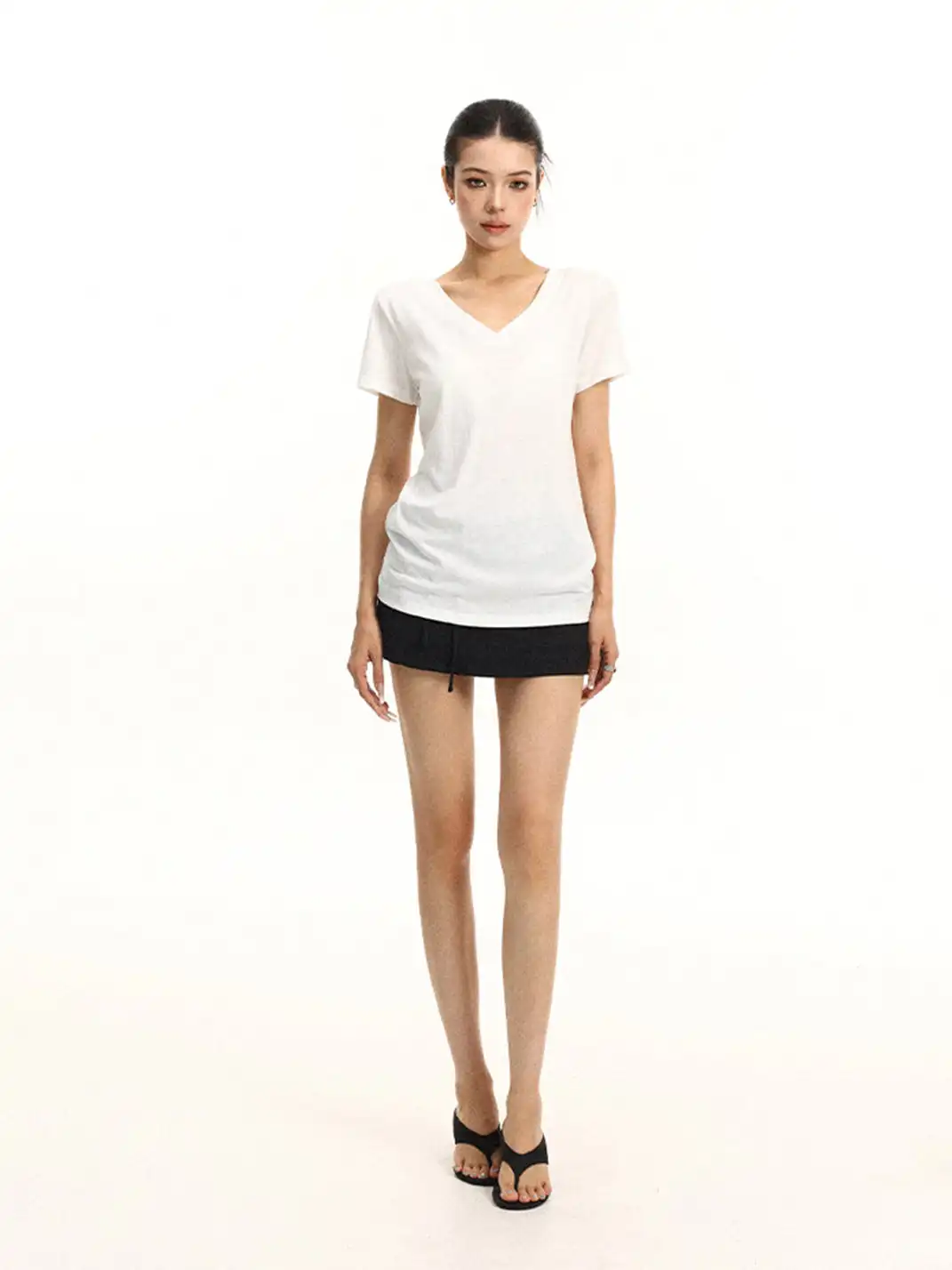 BIGGOLD | Solid Color V-Neck Regular Shoulder T-Shirt