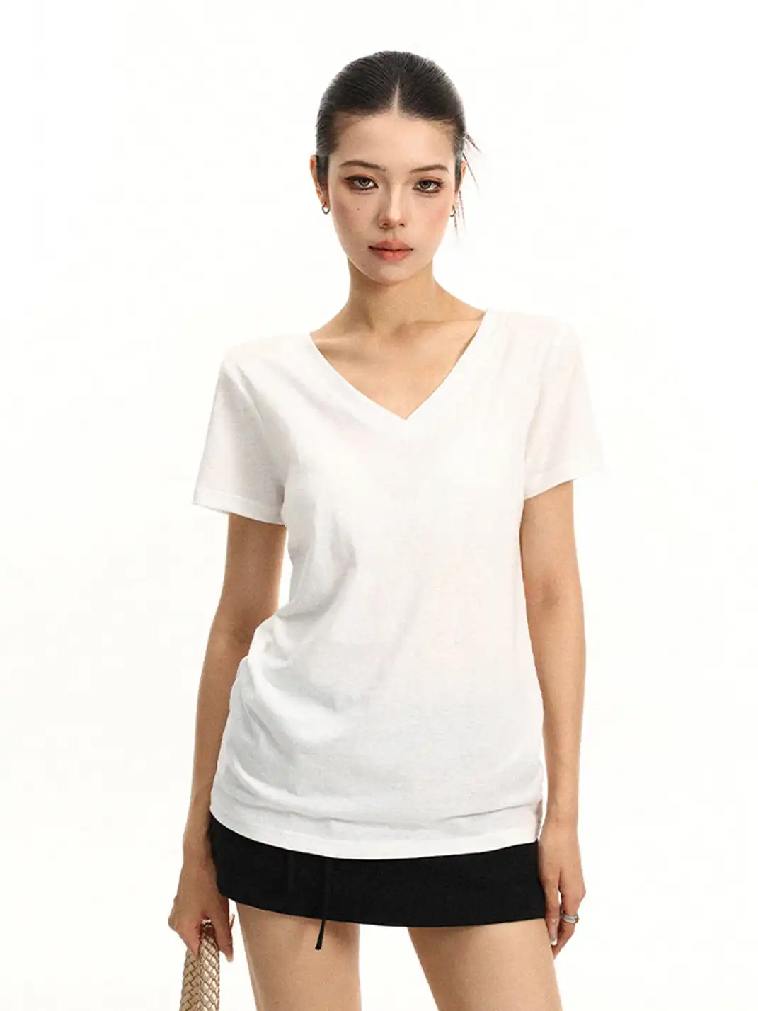 BIGGOLD | Solid Color V-Neck Regular Shoulder T-Shirt