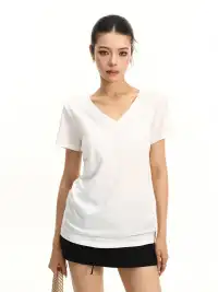 BIGGOLD | Solid Color V-Neck Regular Shoulder T-Shirt