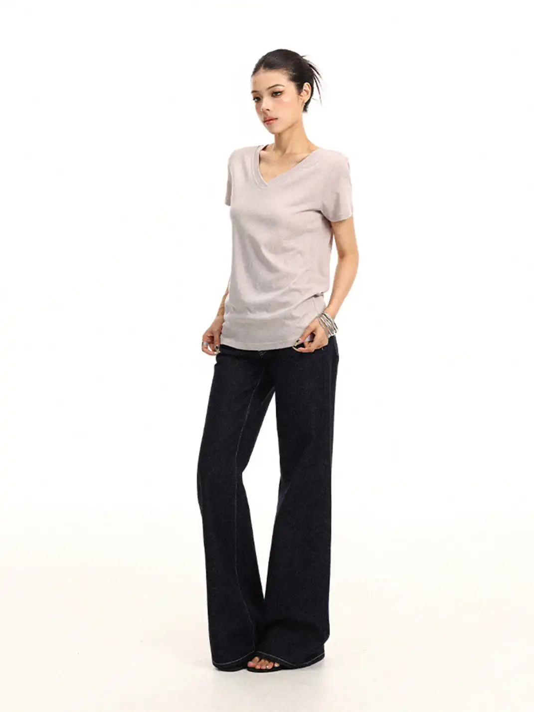 BIGGOLD | Solid Color V-Neck Regular Shoulder T-Shirt