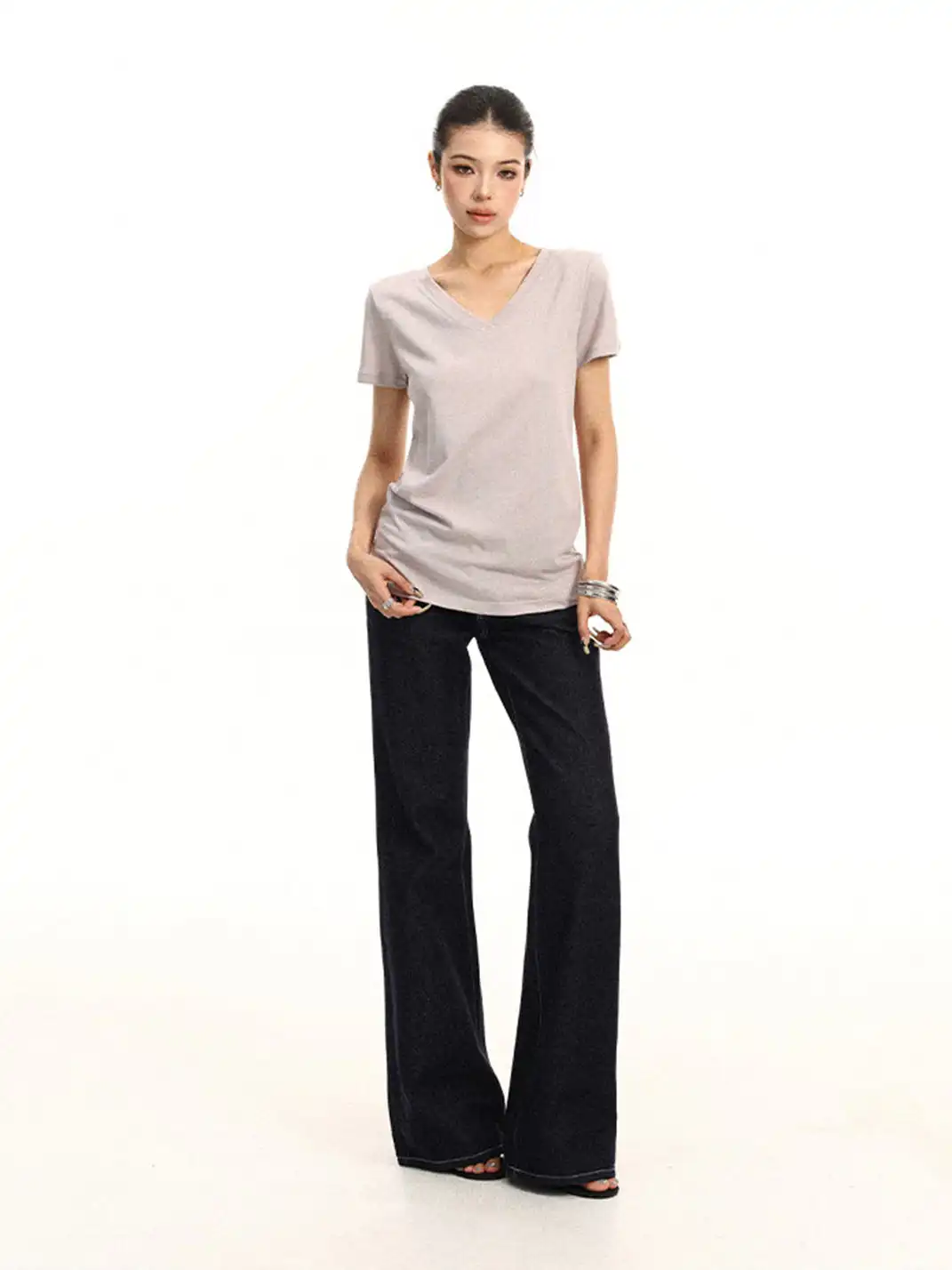BIGGOLD | Solid Color V-Neck Regular Shoulder T-Shirt