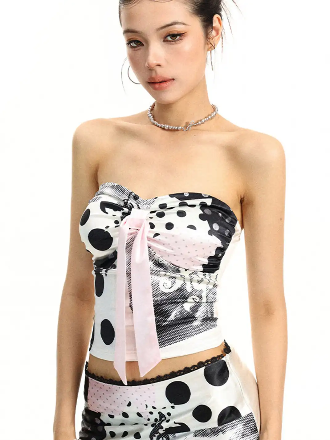 BIGGOLD | Twist Knot Polka Dot Print Tube Top