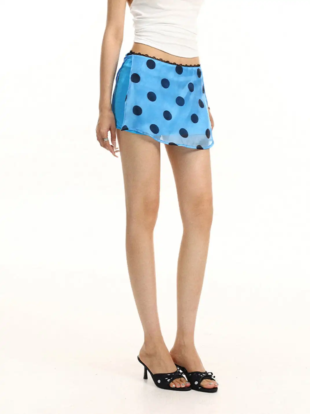 BIGGOLD | Lace Trim Polka Dot Mini Skirt