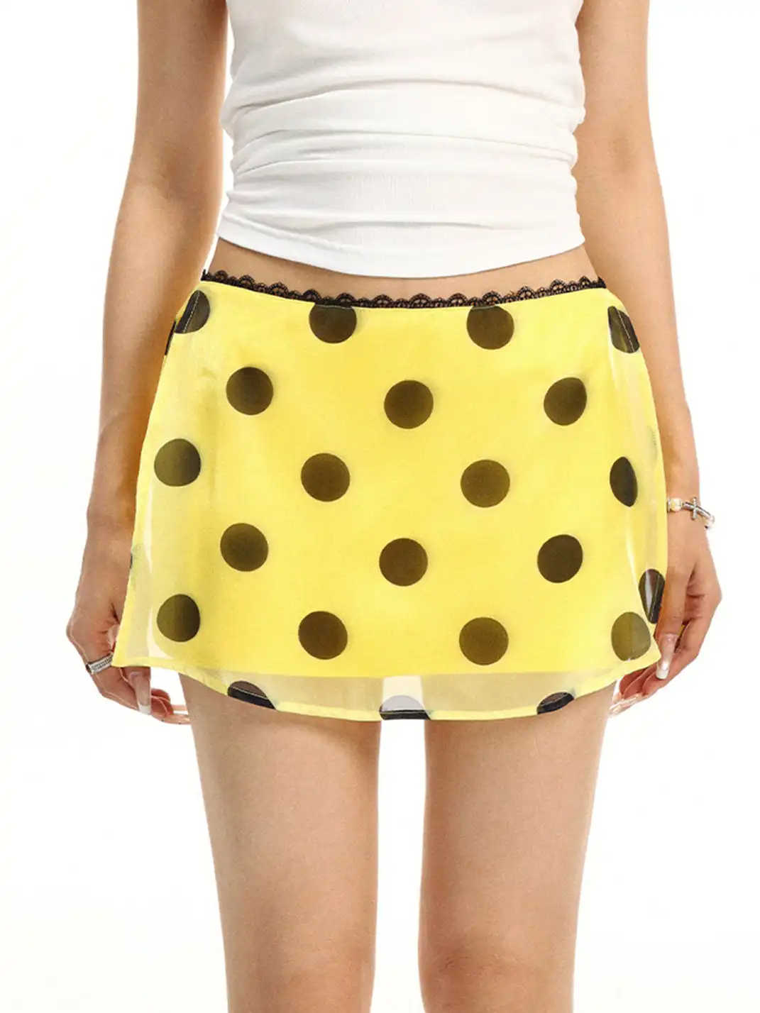 BIGGOLD | Lace Trim Polka Dot Mini Skirt