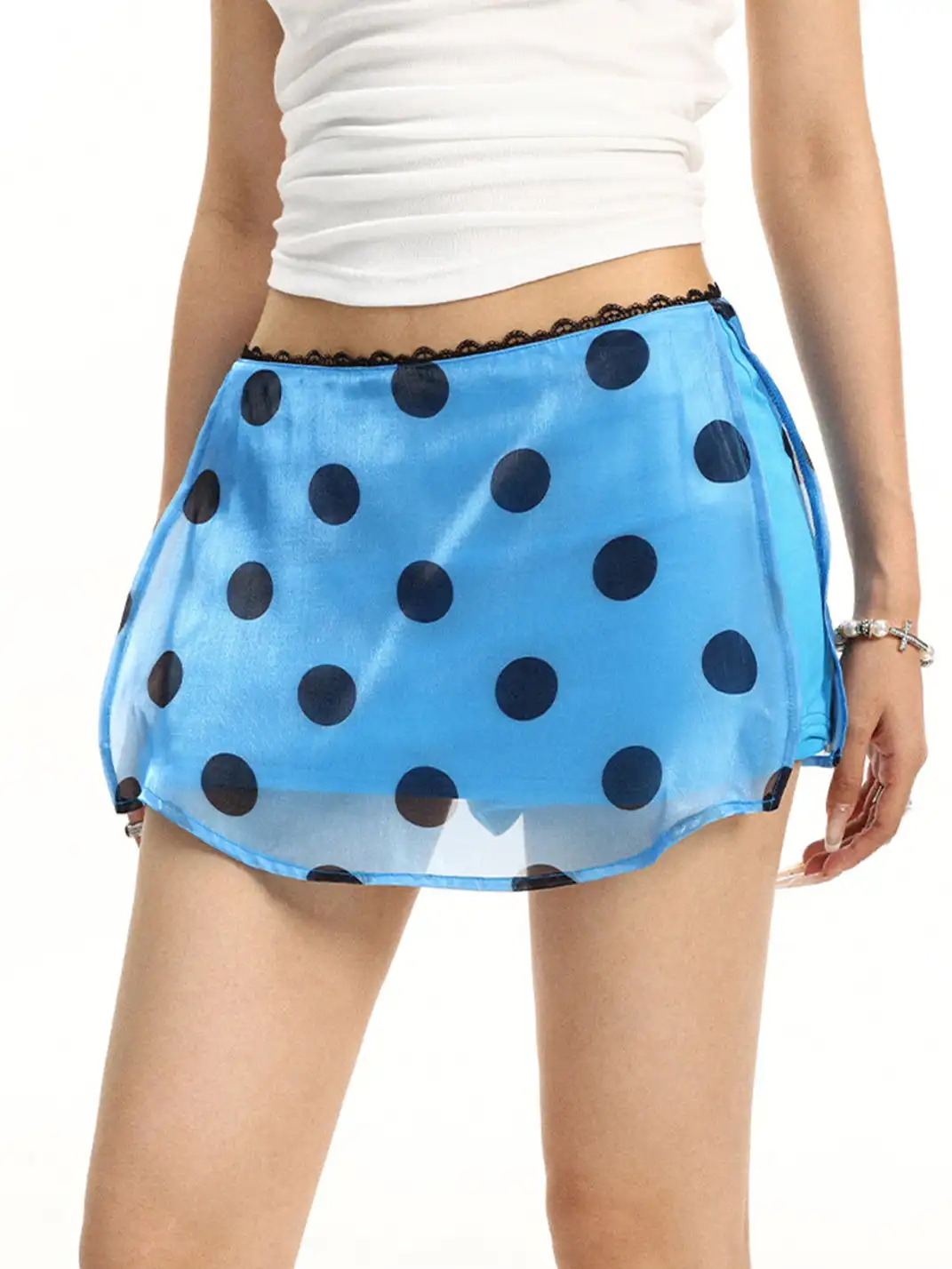 BIGGOLD | Lace Trim Polka Dot Mini Skirt