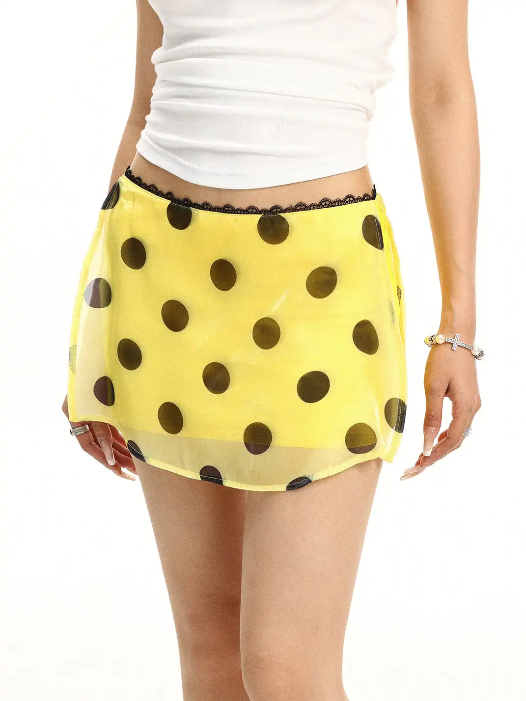 BIGGOLD | Lace Trim Polka Dot Mini Skirt