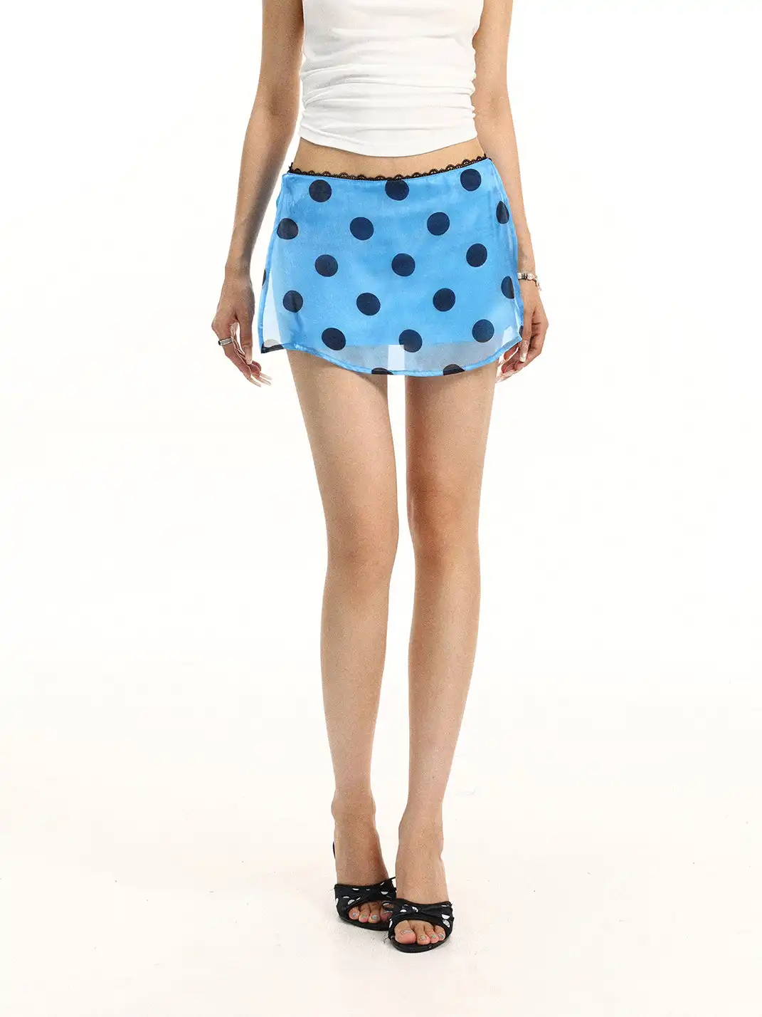 BIGGOLD | Lace Trim Polka Dot Mini Skirt