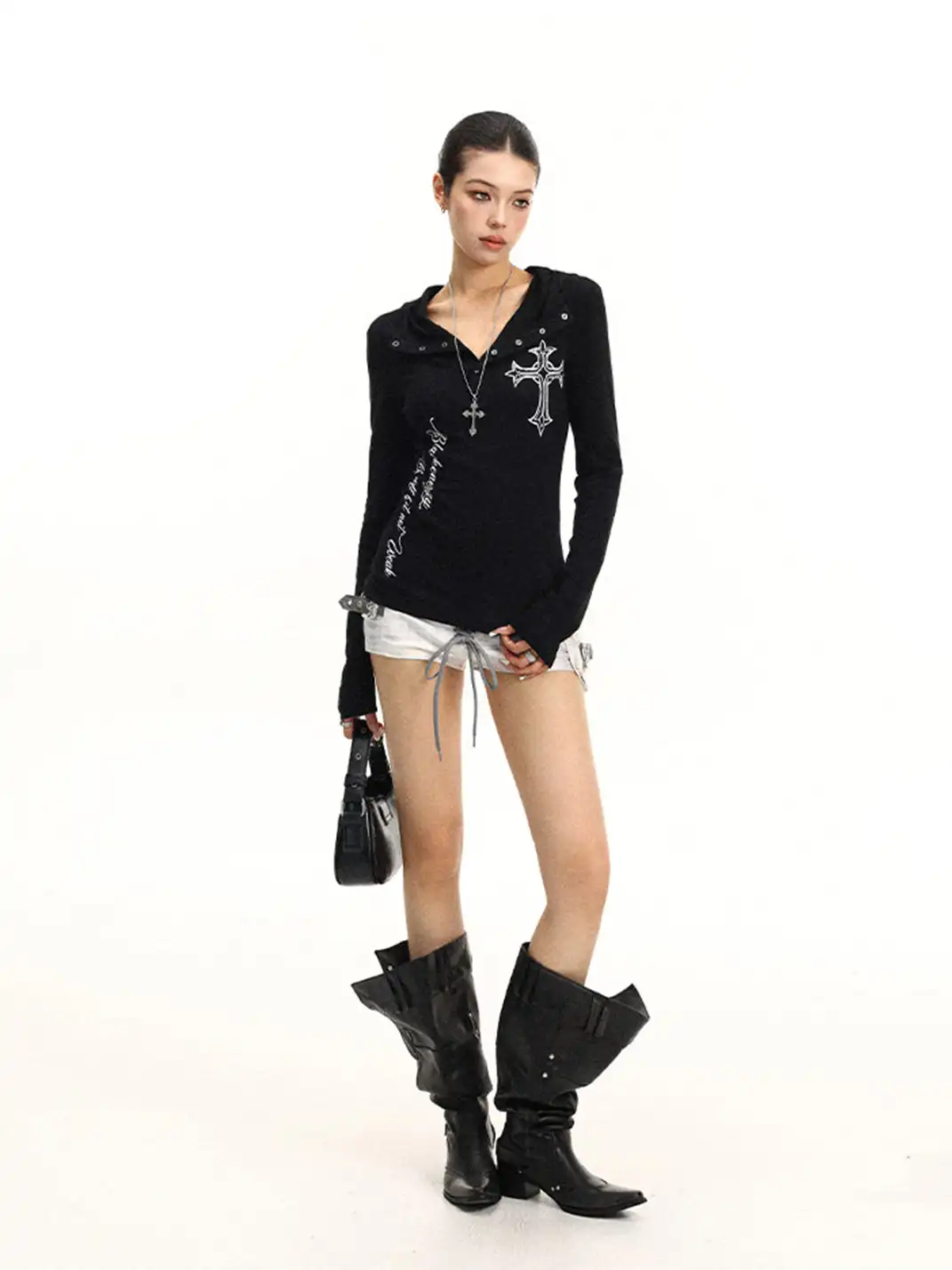 BIGGOLD | Henley Neck Cross Printed Sun Protection Long Sleeve T-Shirt