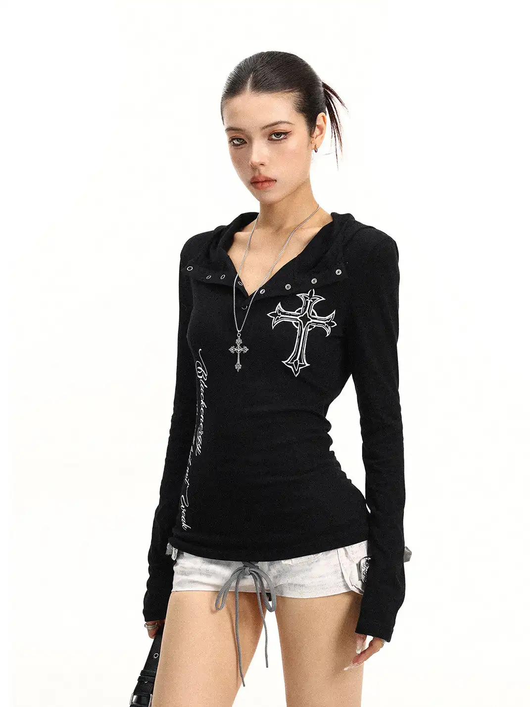 BIGGOLD | Henley Neck Cross Printed Sun Protection Long Sleeve T-Shirt
