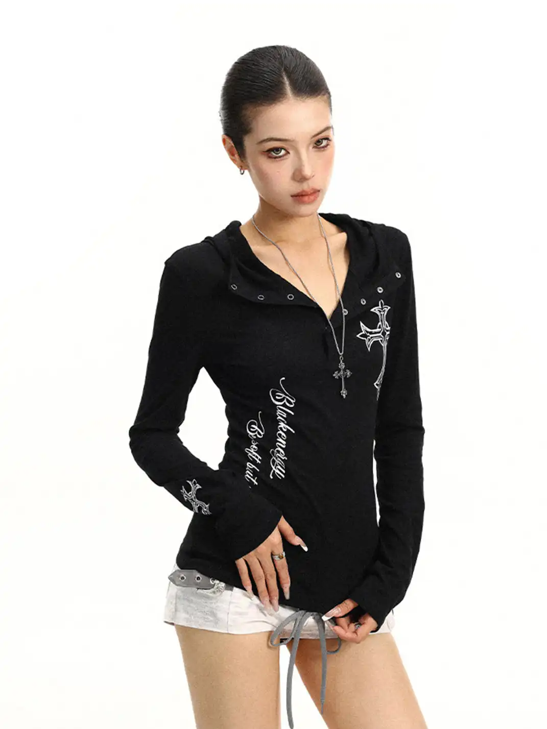 BIGGOLD | Henley Neck Cross Printed Sun Protection Long Sleeve T-Shirt