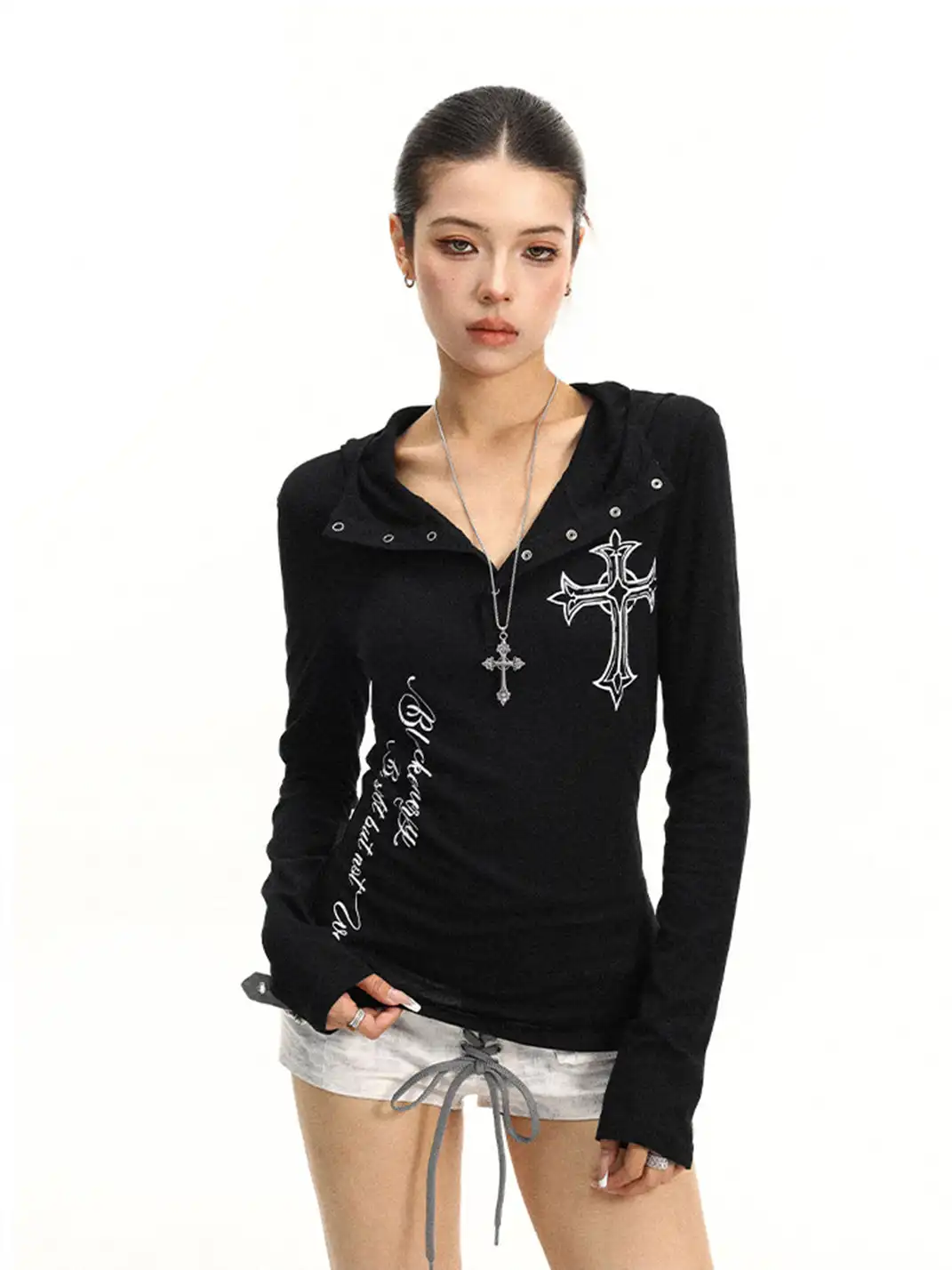 BIGGOLD | Henley Neck Cross Printed Sun Protection Long Sleeve T-Shirt