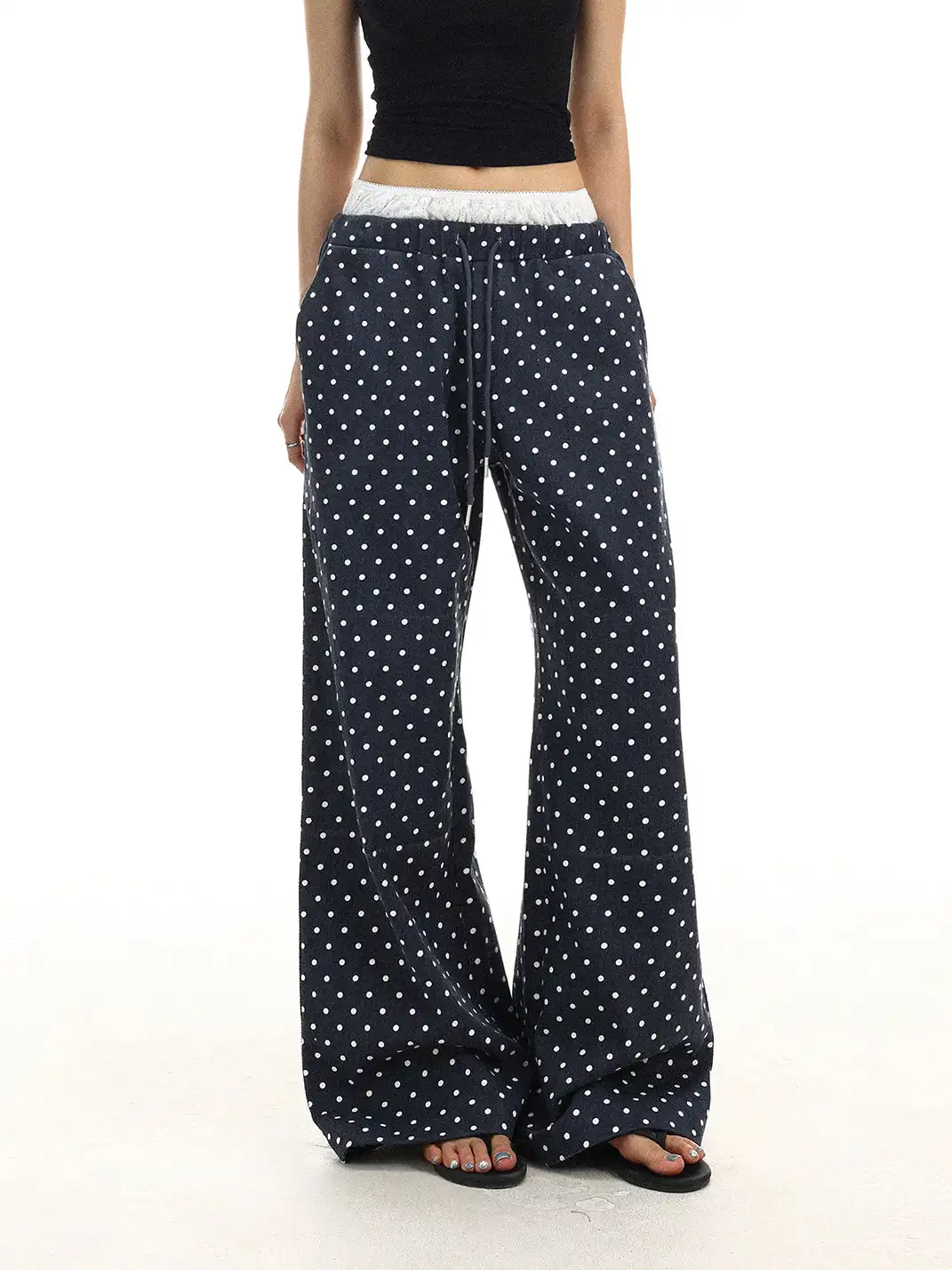 BIGGOLD | High-waist Drawstring Polka Dot Wide-leg Pants