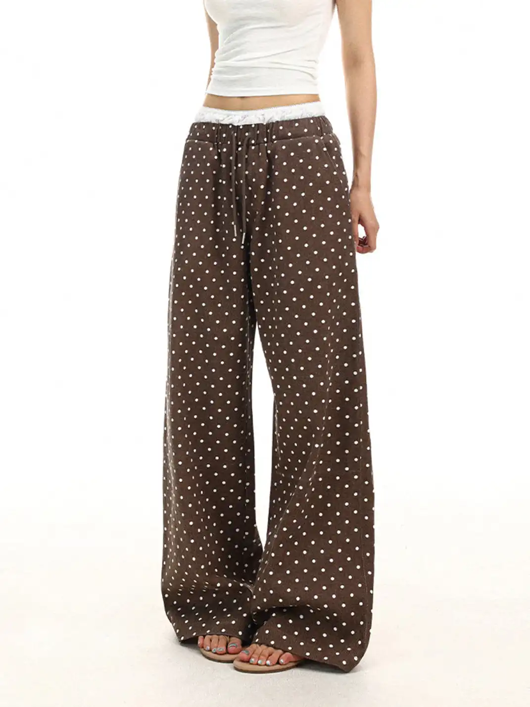 BIGGOLD | High-waist Drawstring Polka Dot Wide-leg Pants