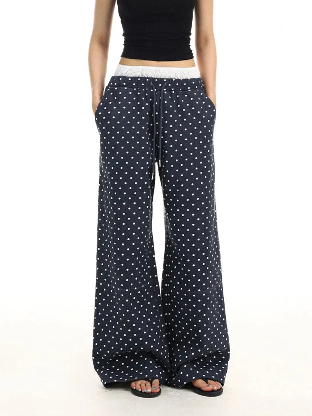 BIGGOLD | High-waist Drawstring Polka Dot Wide-leg Pants