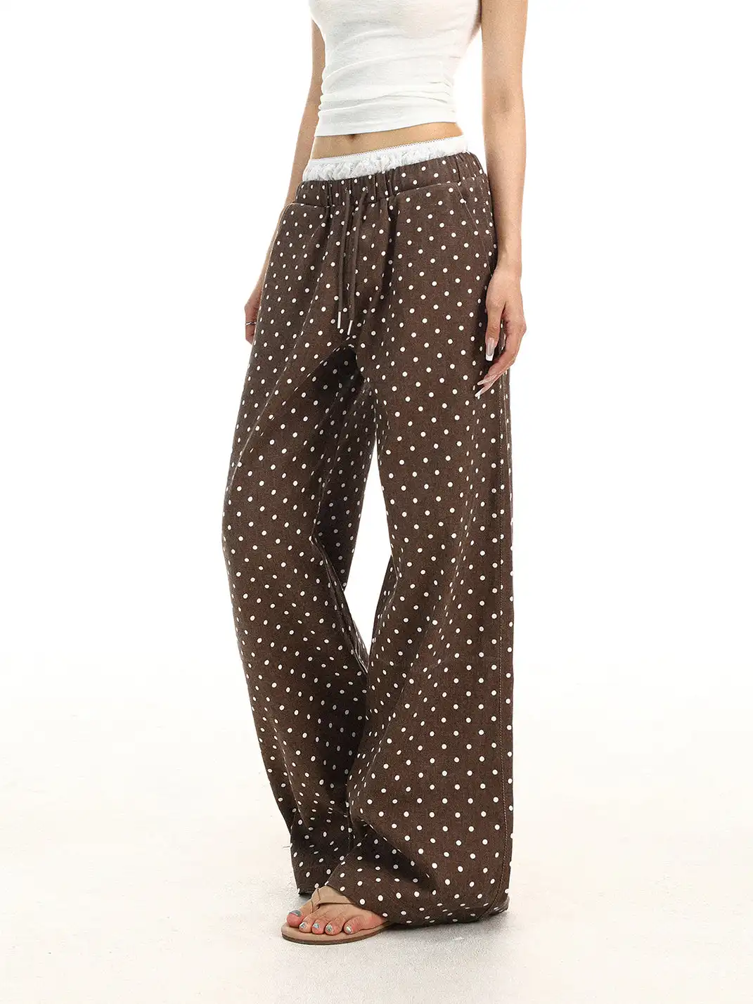 BIGGOLD | High-waist Drawstring Polka Dot Wide-leg Pants