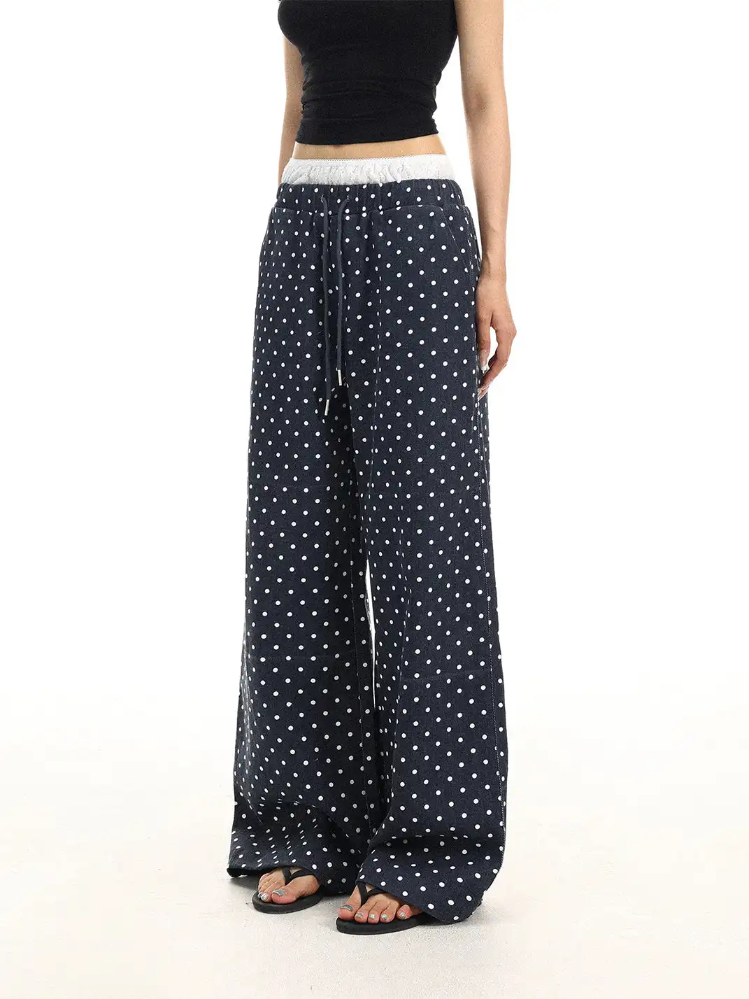 BIGGOLD | High-waist Drawstring Polka Dot Wide-leg Pants