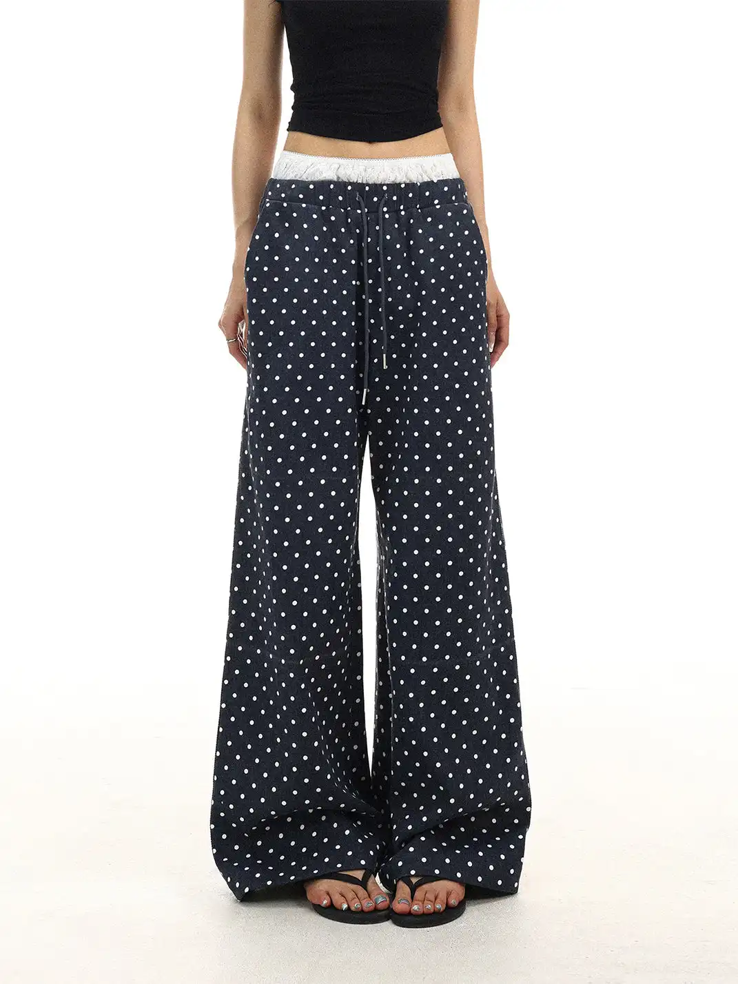 BIGGOLD | High-waist Drawstring Polka Dot Wide-leg Pants