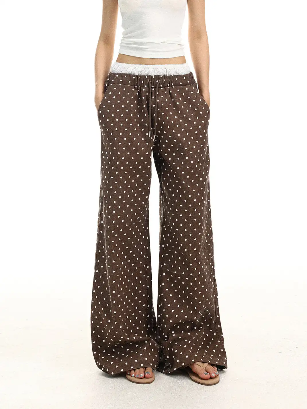 BIGGOLD | High-waist Drawstring Polka Dot Wide-leg Pants