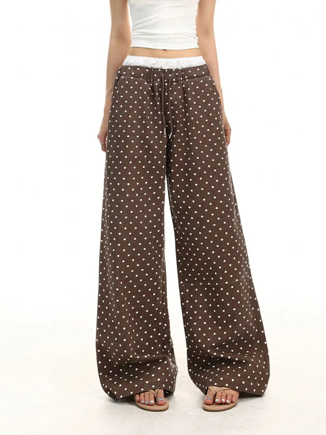 BIGGOLD | High-waist Drawstring Polka Dot Wide-leg Pants