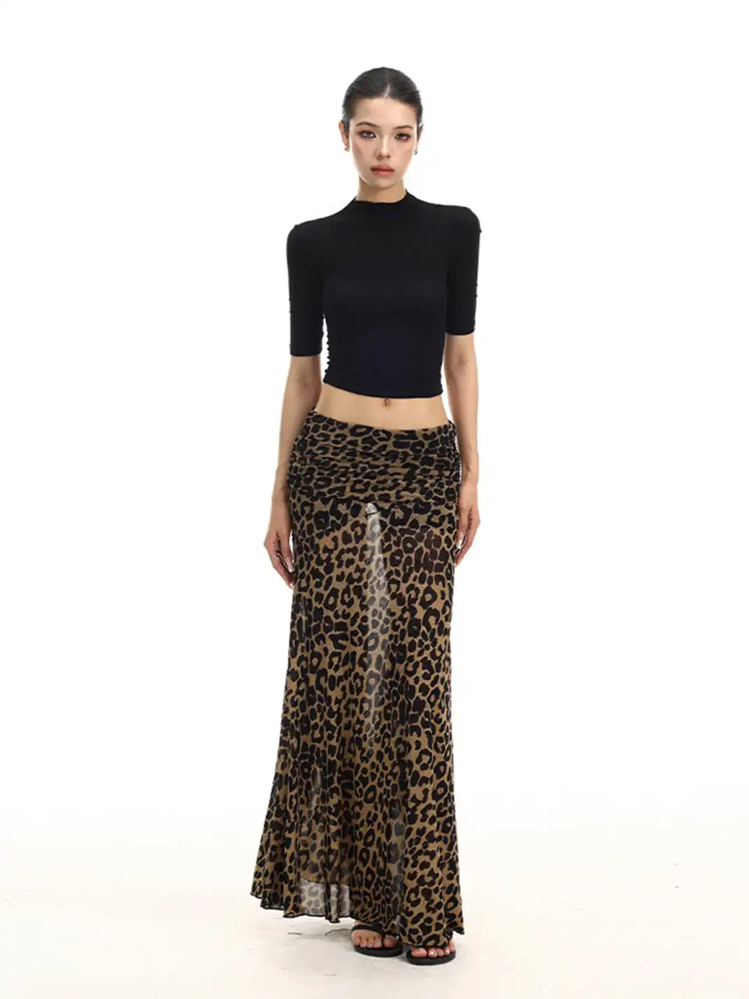 BIGGOLD | Low-rise Leopard Print Midi Skirt