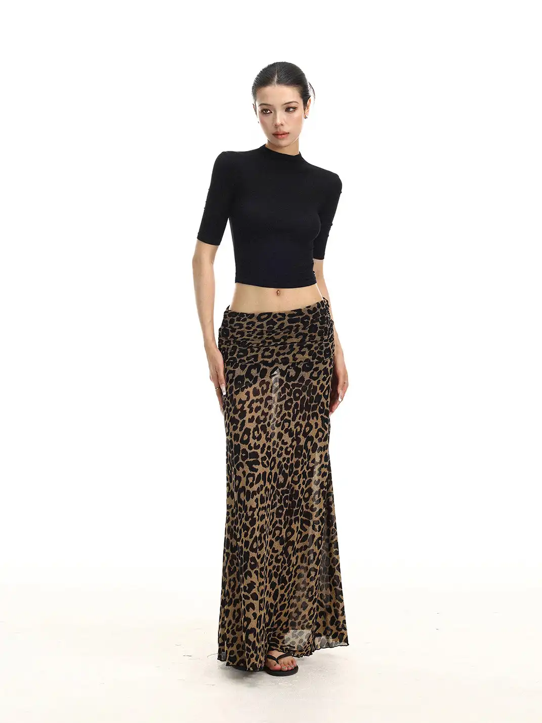 BIGGOLD | Low-rise Leopard Print Midi Skirt