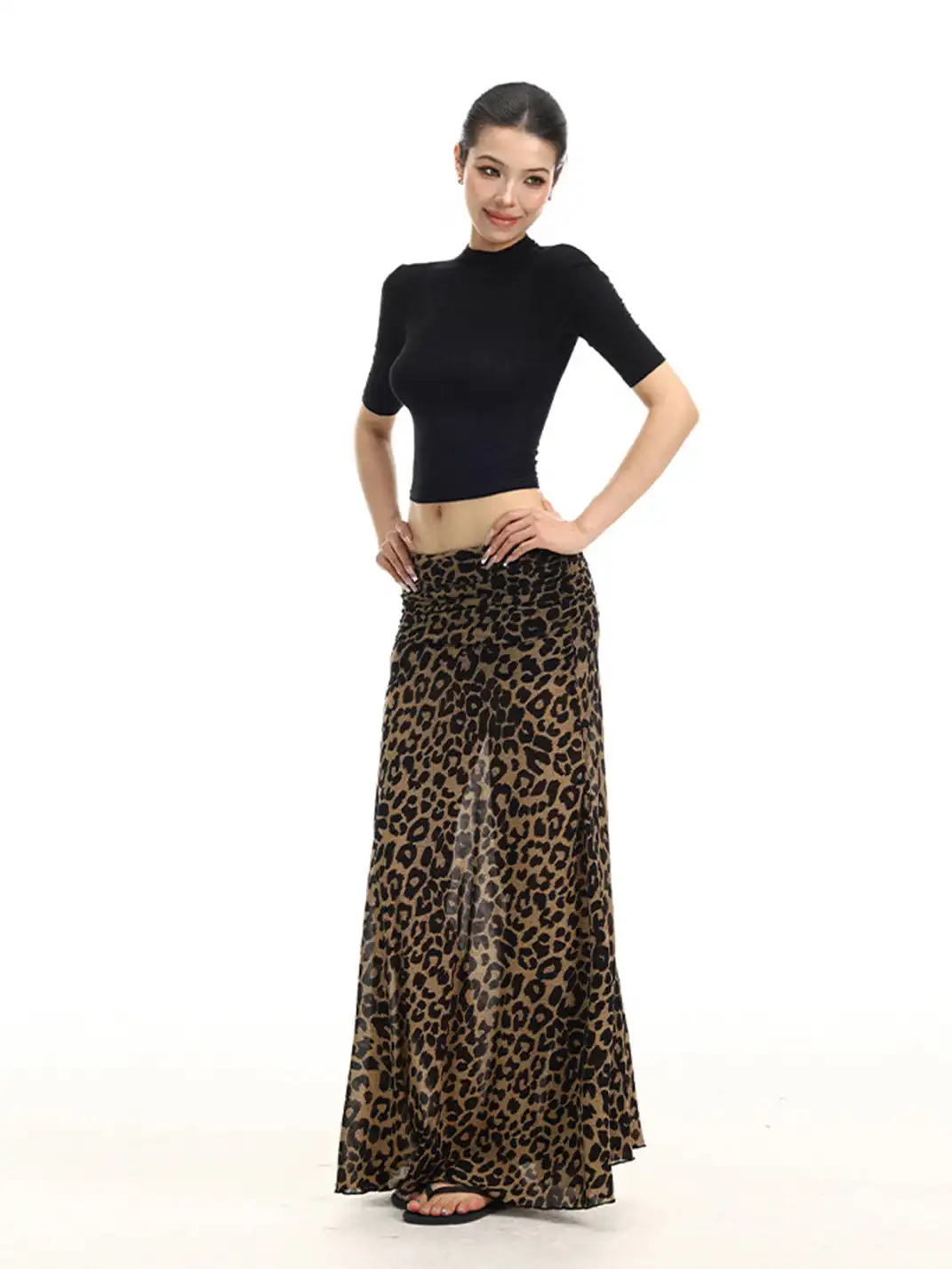 BIGGOLD | Low-rise Leopard Print Midi Skirt