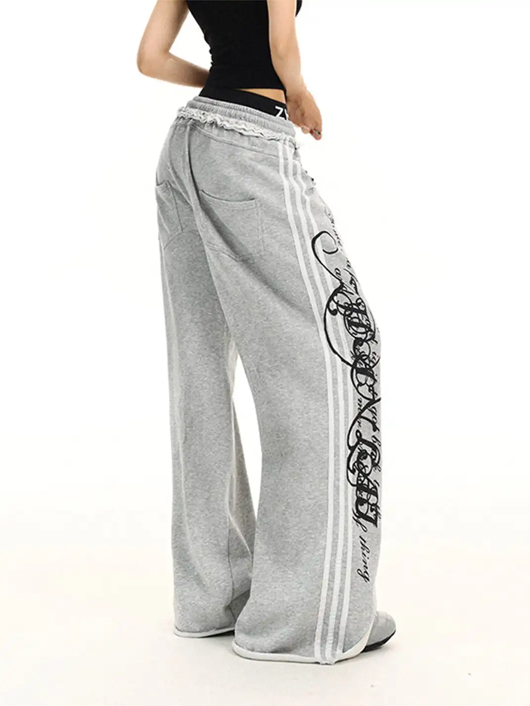 BIGGOLD | Rivet Fake Two-Piece Double Waist Letter Printed Sweatpants
