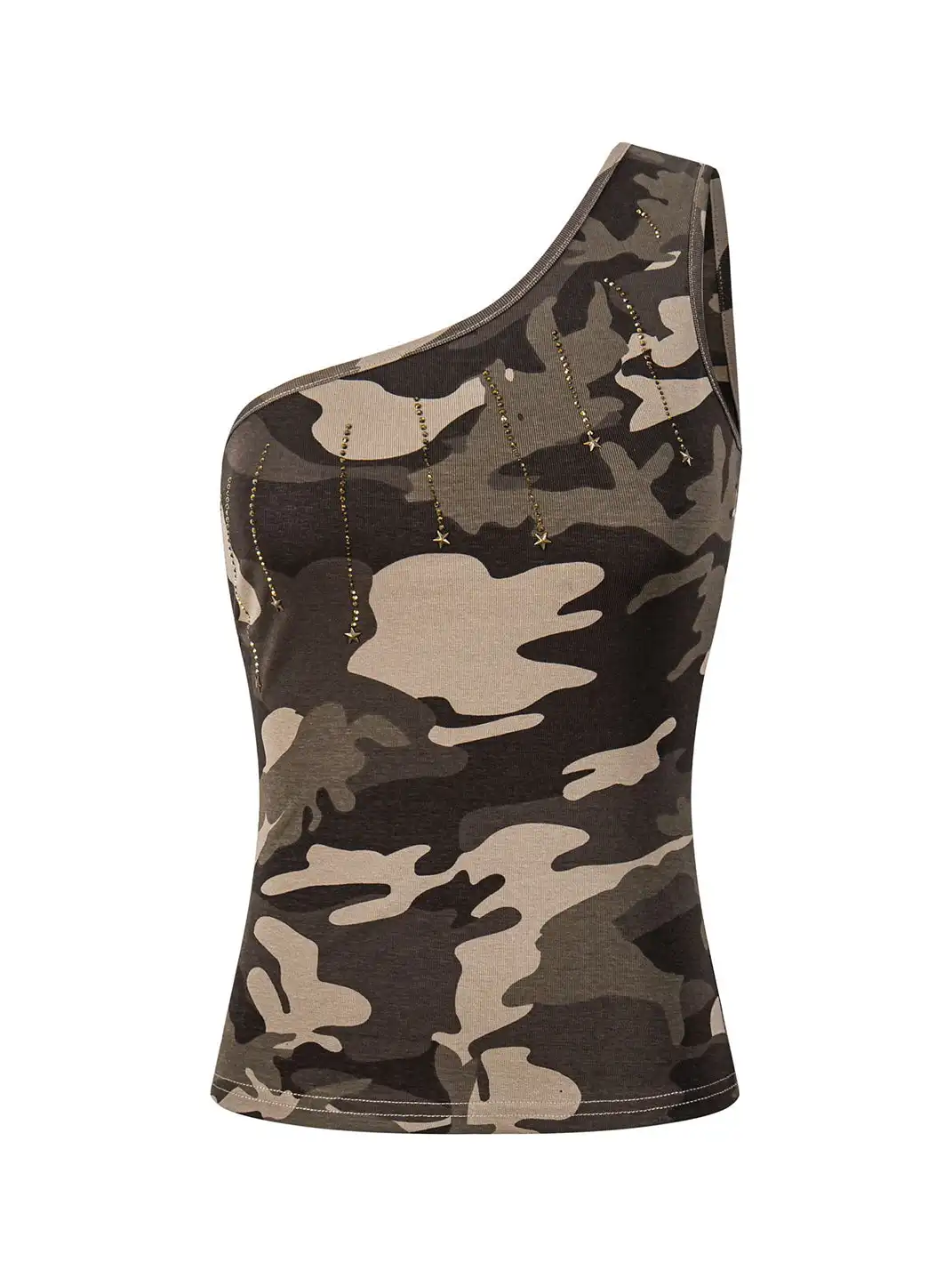 BIGGOLD | Rhinestone Asymmetric Shoulder Cami Top