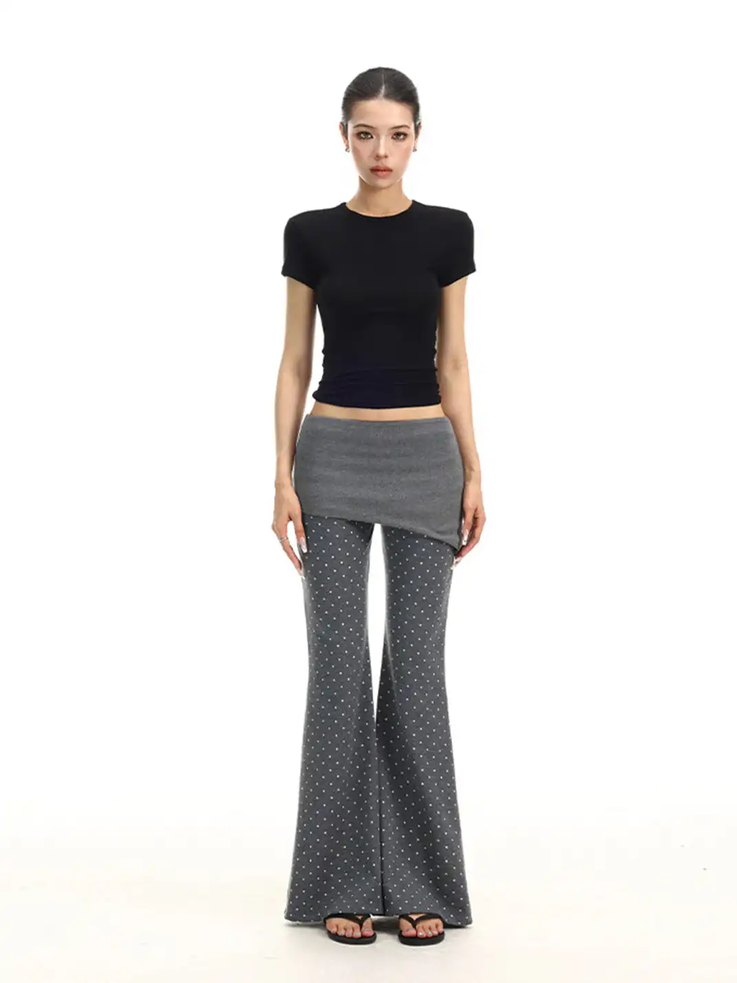BIGGOLD | Polka Dot Low-Rise Flared Casual Pants
