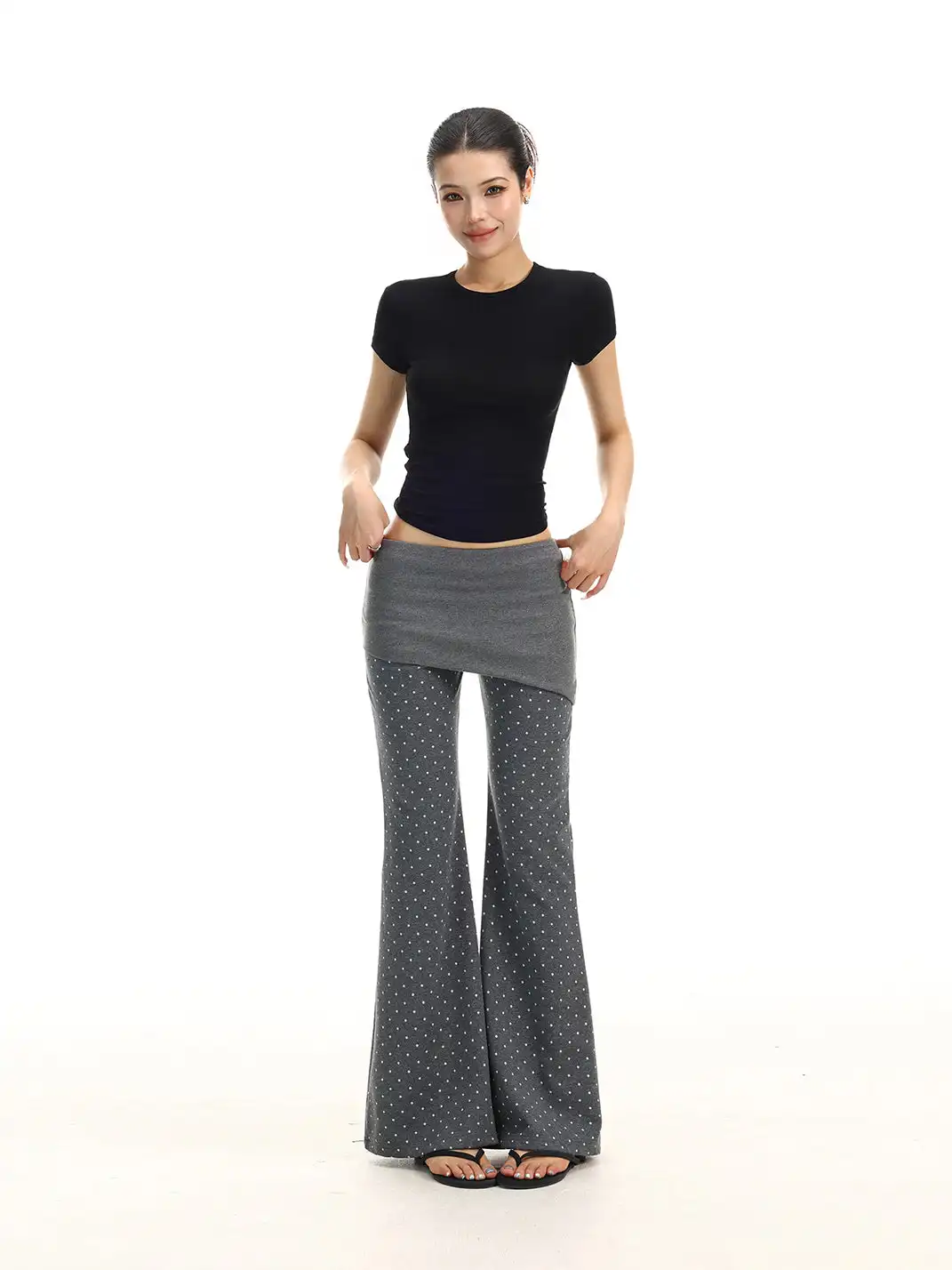 BIGGOLD | Polka Dot Low-Rise Flared Casual Pants