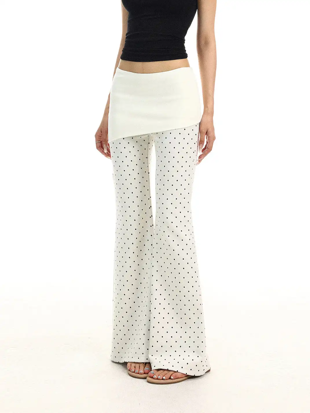 BIGGOLD | Polka Dot Low-Rise Flared Casual Pants