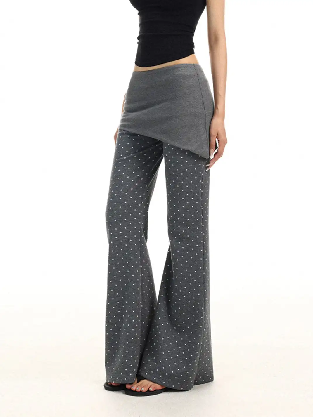 BIGGOLD | Polka Dot Low-Rise Flared Casual Pants