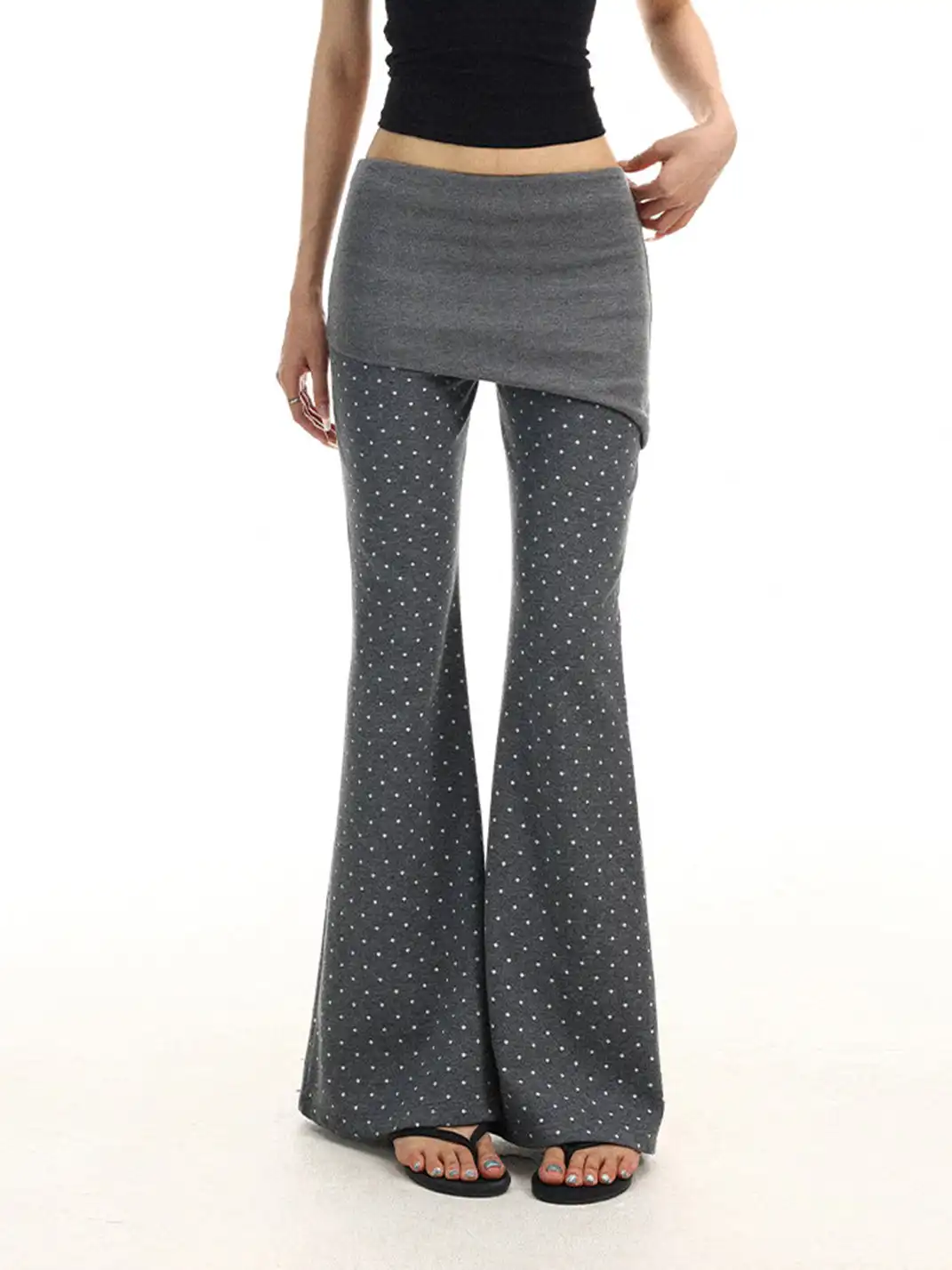 BIGGOLD | Polka Dot Low-Rise Flared Casual Pants