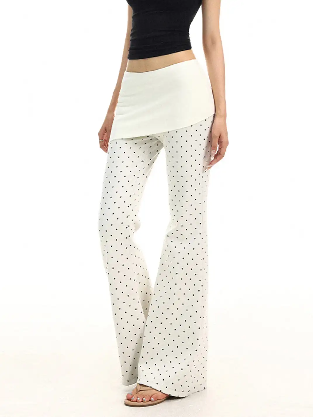 BIGGOLD | Polka Dot Low-Rise Flared Casual Pants