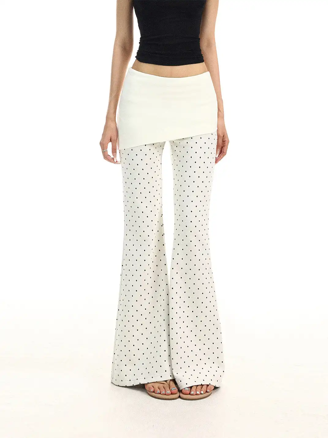 BIGGOLD | Polka Dot Low-Rise Flared Casual Pants