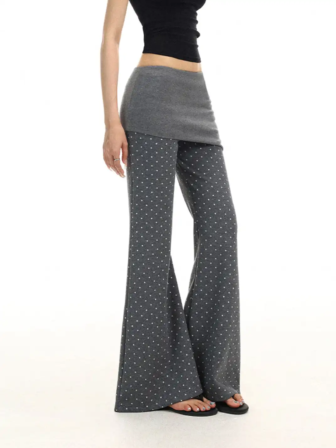 BIGGOLD | Polka Dot Low-Rise Flared Casual Pants