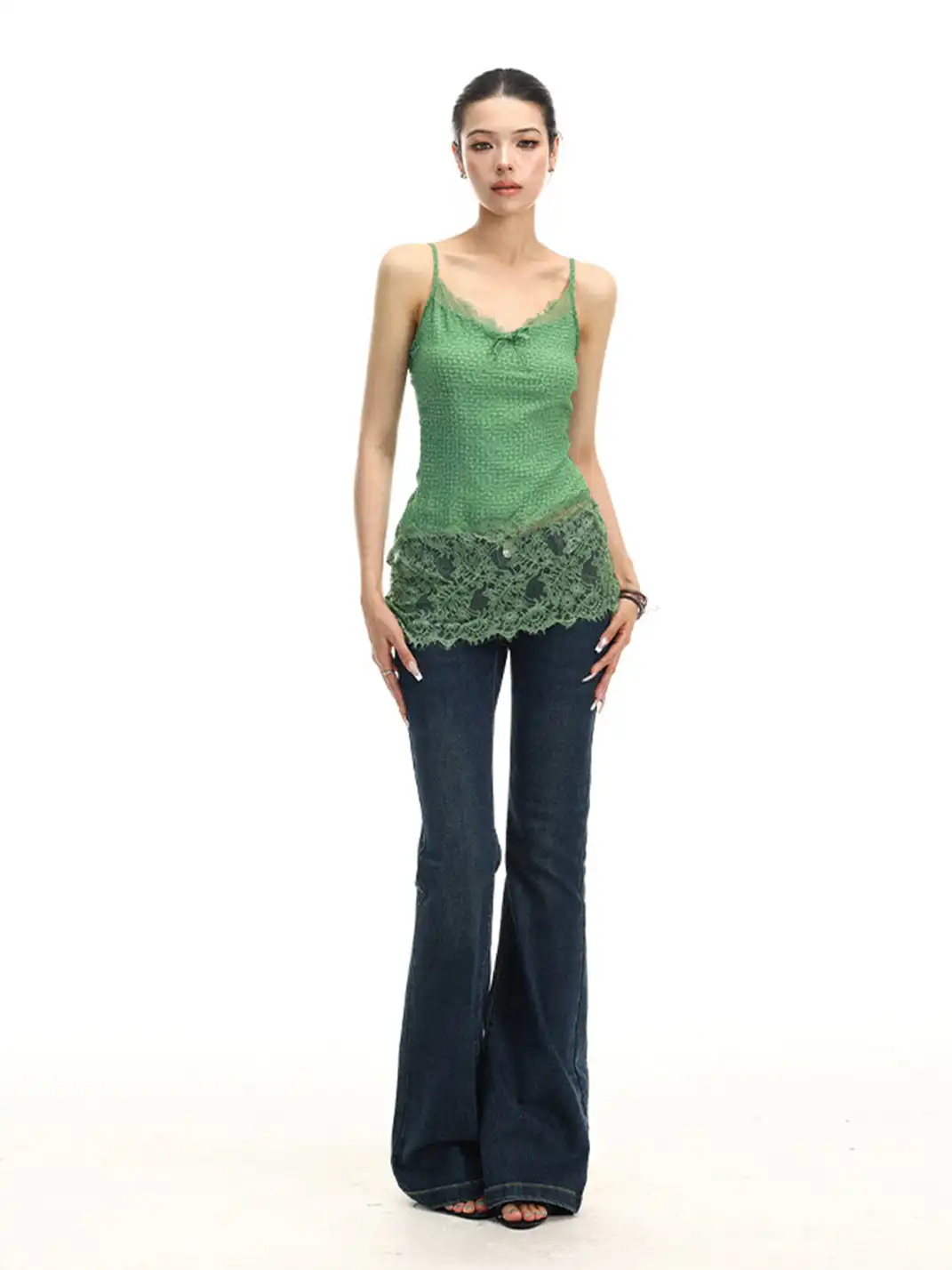 BIGGOLD | Dopamine Lace Spliced Halter Cami Top