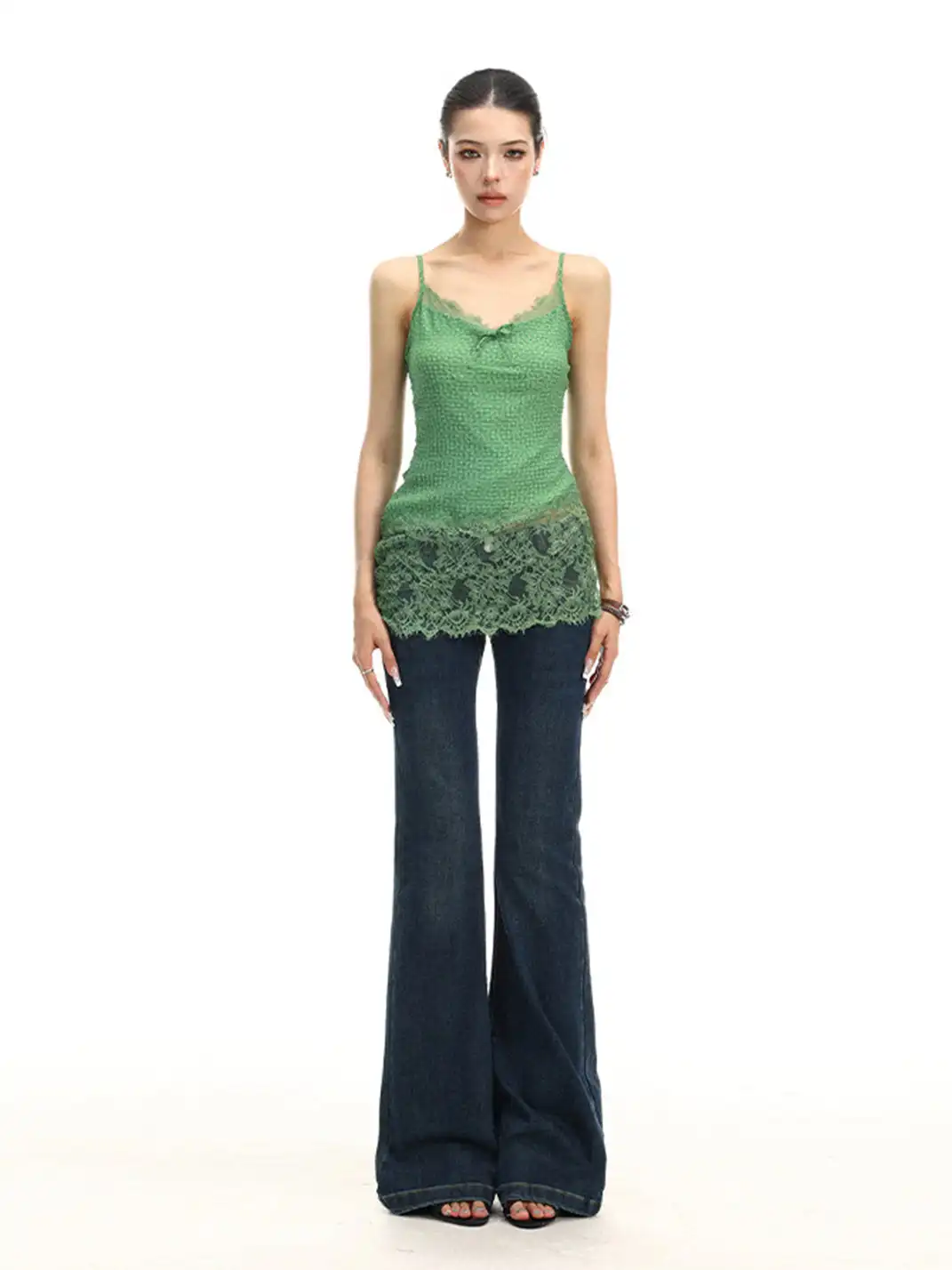 BIGGOLD | Dopamine Lace Spliced Halter Cami Top