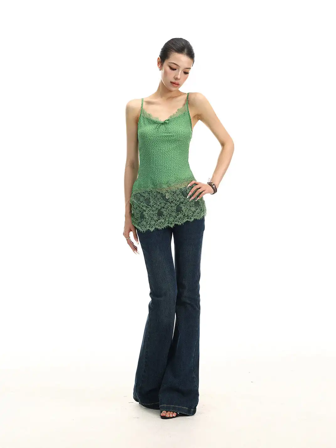BIGGOLD | Dopamine Lace Spliced Halter Cami Top