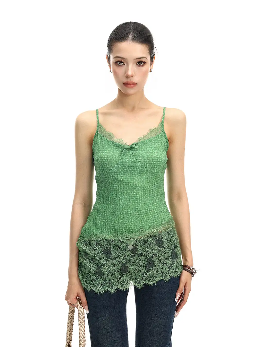 BIGGOLD | Dopamine Lace Spliced Halter Cami Top